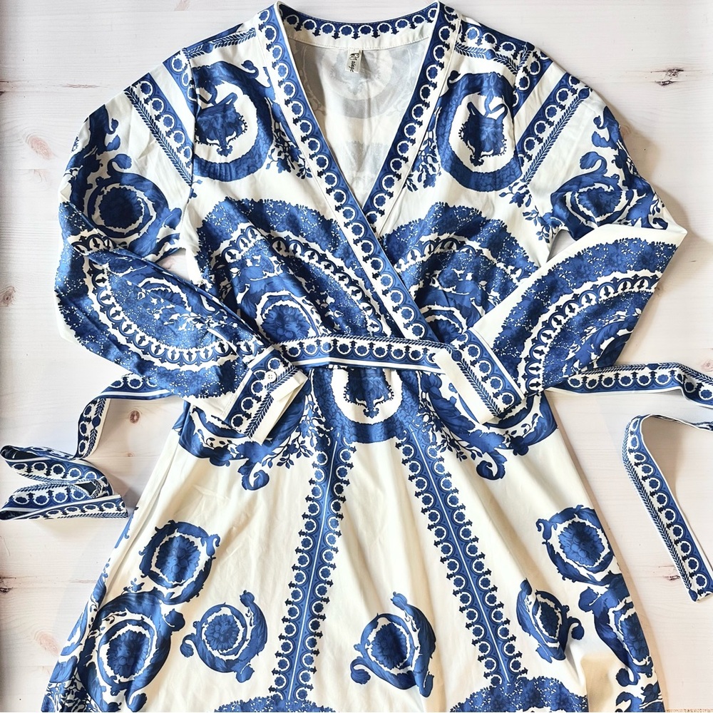 Blue and White Patterned Maxi Dress